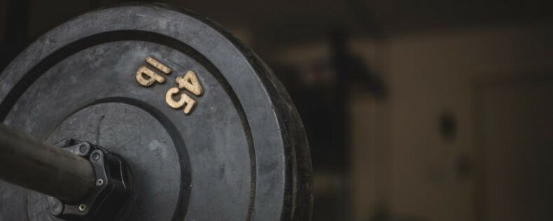 A barbell with 45-pound plates